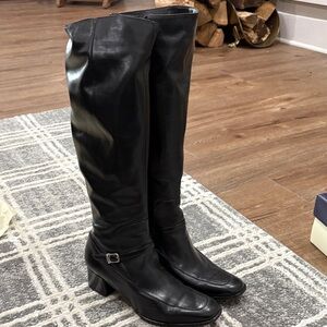 Bally Elegant Black Leather Over the Knee Boots